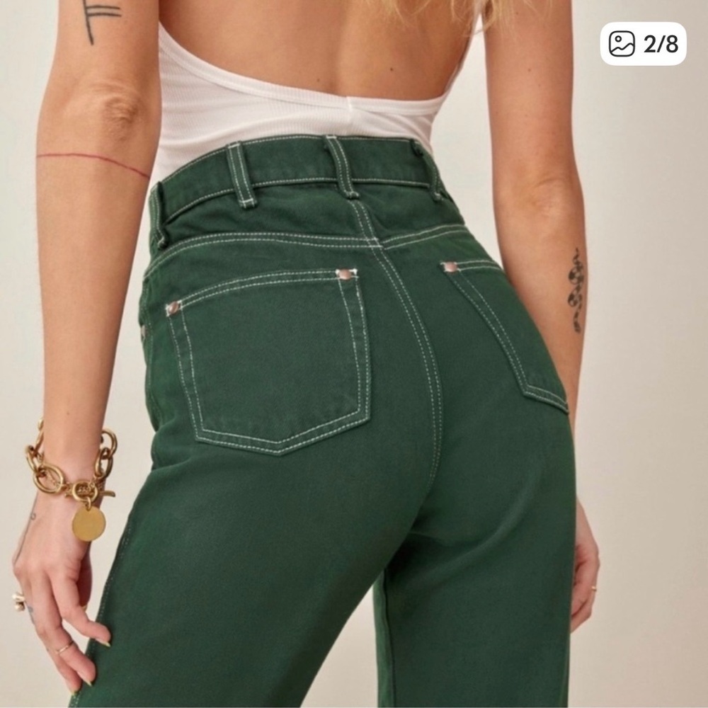 Reformation Straight-Leg Jeans in Forest Green - Picture 3 of 10